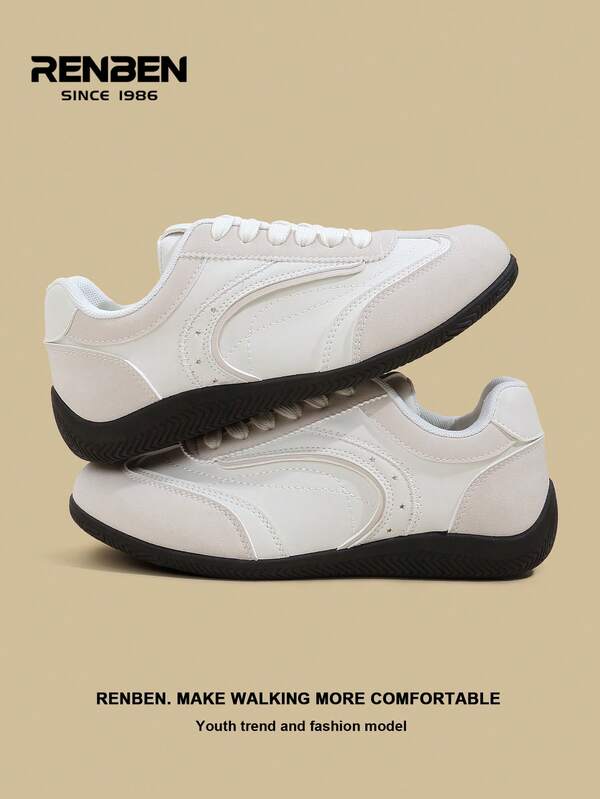 RENBEN 1 par de zapatillas de estilo retro con cordones y bloques de color para mujer, zapatos deportivos planos, casuales, suaves, ligeros y transpirables, zapatos de carreras de moda, nueva llegada primavera/otoño 2025