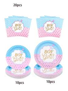 10pcs/20pcs Gender Reveal Party Supplies Gender Reveal Paper Plates Napkins Tableware Set For Boy Or Girl Birthday Shower Decorations Pink And Blue Party Favors , For Christmas Party - Multicolor - View 8