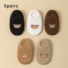 5 双婴儿袜子四季可爱熊图案舒适透气儿童踝袜低帮