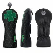Sarung Pelindung Stik Golf Jaring Tahan Air Motif Daun Semanggi Empat Warna Hitam untuk Driver, Fairway, dan Hybrid - Kulit PU Lembut dan Tahan Lama untuk Bola Golf - Hitam - View 4