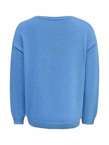 2025秋冬新款休闲时尚复古3D立体花朵针织套头衫女式秋冬休闲长袖上衣女式冬季毛衣新年女式万圣节圣诞节 - 藍色 - 查看 3