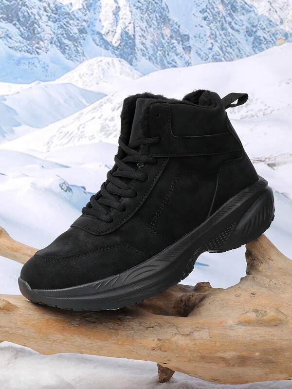 Plus Size Men's Warm Thermal Lined High-Top Boots, Wide Toe Box & Sole, Lightweight Soft Bottom Comfortable Short Ankle Boots For Wide Feet, Suitable For Outdoor Hiking