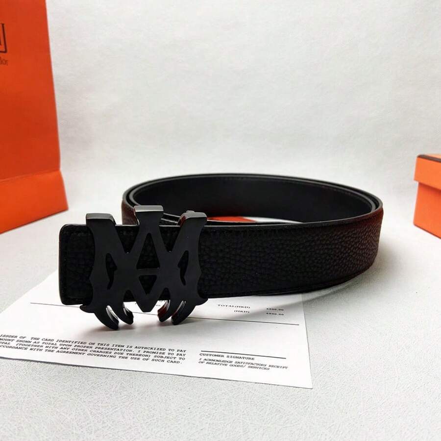 1PC Men's Stylish Black Faux Leather Belt With Unique Cutout Metal Buckle - A Versatile Fashion Accessory Perfect For Elevating Formal Suits, Casual Jeans, And Various Outfits, Boasting A Polished Modern Design That Adds A Touch Of Sophisticated Edge To Any Look For Daily Wear, Business Meetings, Or Special Occasions - Bạch tuộc vằn đen - Xem 1