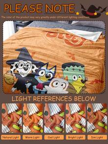 Bluey 万圣节主题法兰绒毯 - 房间装饰的完美之选，超柔软、轻盈、卡通印花，庆祝万圣节，居家、日常使用、生日礼物（送给朋友、家人、自己）的理想之选，舒适保暖，柔软易打理，可爱风格，包边设计，卡通主题图案，房间装饰 - 彩色 - 查看 10