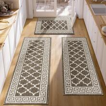 Pauwer Kitchen Mats For Floor 3 Piece Set Boho Non Slip Kitchen Rugs Washable Farmhouse Kitchen Floor Mats Thick Long Kitchen Throw Area Rug Carpet Runner For Hallway Entryway Laundry Bathroom - 咖啡 - 查看 8