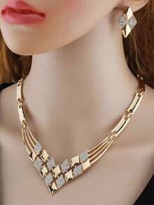 3pcs Fashionable Elegant Geometric V-Shaped Necklace & Earrings Jewelry Set For Women, Versatile For Dresses