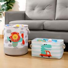 Große Cartoon Aufbewahrungskorb Boho Große Kapazität Cartoon Spielzeug Aufbewahrungskorb mit Deckel | Löwen- & Dinosaurier-Design, Stofforganizer für Spielzeug, Windeln und Wäsche, Regalkorb