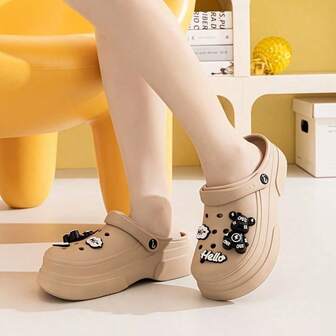 ASOFTER 女士可爱卡通镂空凉鞋，厚底套脚拖鞋，饰有小熊和花朵图案，适合户外、海滩、圣诞礼物