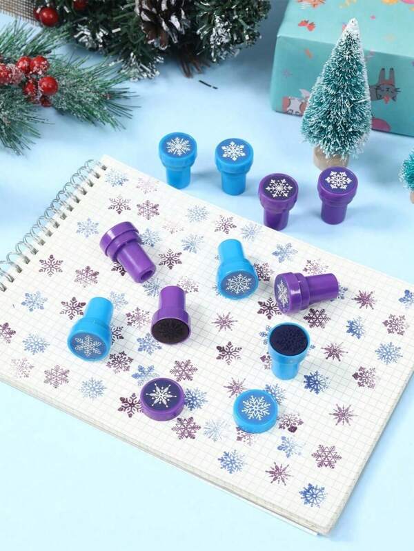 8pcs/16pcs Snowflake Pattern Stamps, Winter Holiday Party Decorative Stamps, Christmas Party Small Gifts, Christmas Party Supplies, Christmas Decorations, Christmas Costumes