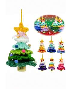 1 pièce Décorations de Noël en crochet faites à la main - Fils de tissu doux, crochetés multicouches et multicolores, anneaux de suspension et décorations étoile dorée au sommet - Décorations de style DIY convenant pour Noël, la Saint-Valentin, la maison, le bureau
