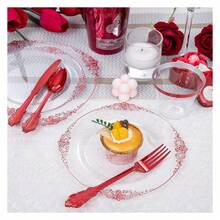 Red Plastic Plates Disposable Set - 350pcs Party Supplies For 50 Guests, 10.25" Dinner & 7.5" Dessert Plates, Silverware, Cups - Wedding & Party Tableware - 如圖/M - 查看 6