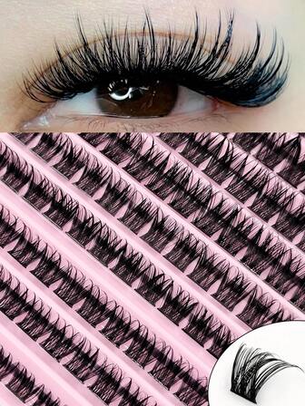 120 PCS D Curl Clusters Lashes 8mm-16mm Mixed Length DIY Clusters Lashes Thick&Fluffy&Natural Look Reusable Individual Eyelash For Self Use At Home Or On-The-Go For Daily Life&Dating&Party&Travel