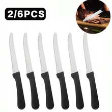 6pcs Kitchen Knife Set - Steak Knife, Tomato Knife, Dessert Knife, Snack Knife, Bread Knife, Sharp Serrated Edge, Suitable For Dining & Snacks, Dishwasher