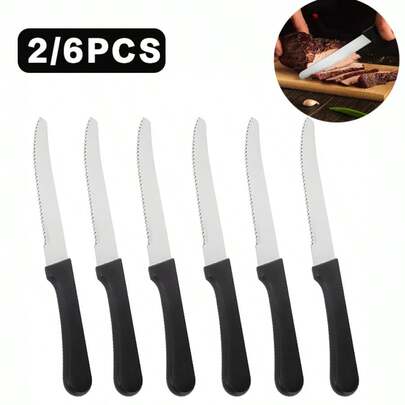 6pcs Kitchen Knife Set - Steak Knife, Tomato Knife, Dessert Knife, Snack Knife, Bread Knife, Sharp Serrated Edge, Suitable For Dining & Snacks, Dishwasher