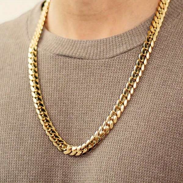 1 Stück Herren Hip Hop Mode goldene Kubakette Schmuck - Titanstahl Kette, wasserdicht, goldene Kubakette Herren Schmuck | Perfektes Geschenk für Frauen Männer zu besonderen Anlässen | langanhaltend und stylisch, Vatertag, bester Papa, Muttertag Geburtstagsgeschenk