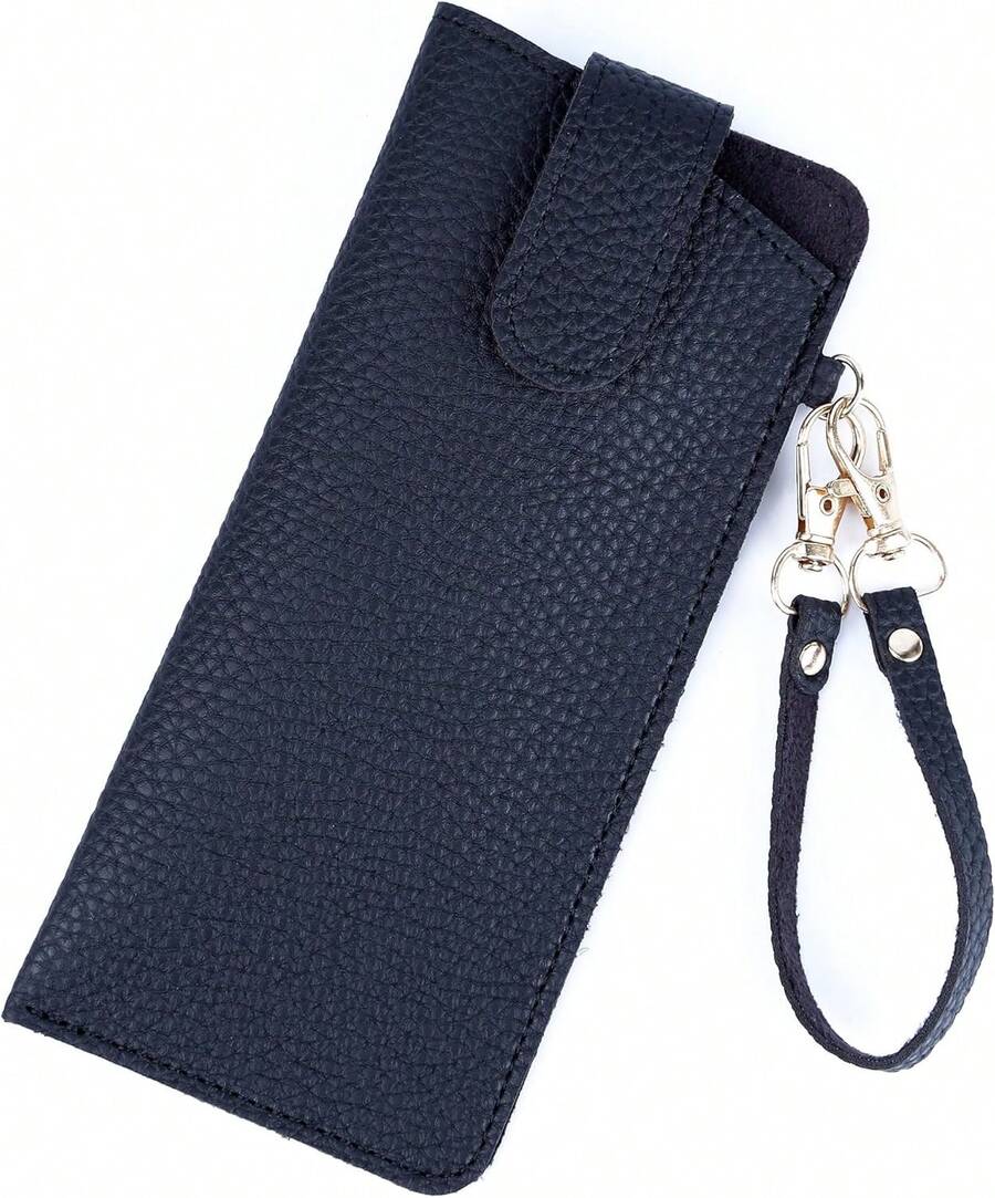 Bolsa de piel para anteojos de sol, funda de piel sintético suave con clip para mujeres, hombres y ni?as, organizador portátil de lentes auténticos, bolsas de regalo para viajes al aire última - negro - Ver 1