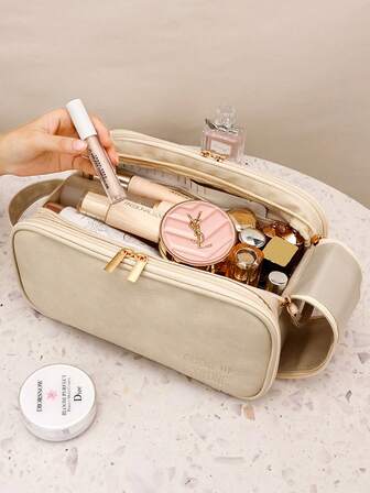 Bolsa de cosméticos multifuncional de gran capacidad y lujo, bolsa de almacenamiento portátil para viajes con capacidad para cosméticos, cepillos y artículos de tocador, caja de cosméticos portátil para viajes con soporte para cepillos, bolsa impermeable para almacenamiento de productos de cuidado de la piel para mujeres, regalo de Navidad, neceser, viaje, regalo para mujeres, artículo esencial de viaje, neceser, bolso pequeño, organizador de maquillaje, organizador de maquillaje, neceser, soporte para cepillos, mini neceser, neceser de gran capacidad, regalo para mujeres, regalo de Navidad, ideas de regalo para mujeres