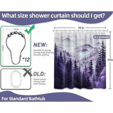 Mountain Shower Curtain Sets, Dark Purple Shower Curtains For Bathroom, Nature Woodland Forest Waterproof Pine Tree Bathroom Decor For Men, Polyester Fabric With Hooks, 72x72 In{"Color_name":"Purple","Size_name":"70\"Wx72\"L(Packof1)"} - 多色22 - 查看 5