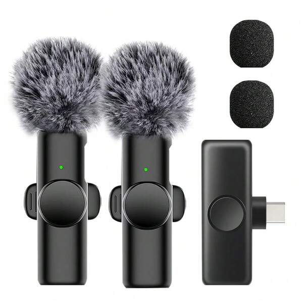 Wireless Lavalier Microphone For Phone IPad TypeC Lapel Mics Plug-Play 2.4G Ultra-Low Delay Built-In Noise Reduction Chip Working Time For Video Recording Interview Podcast Vlog