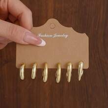 3-9 Pairs Exaggerated Bohemian Vintage Gold Geometric Wave Hoop Earrings Set, Suitable For Women's Daily Wear, Oversized Vintage Earring Set, Great Gift For Family And Friends