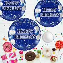 10/20/40/50 pièces, Assiettes en papier bleu marine pour anniversaire de 7 pouces et 9 pouces, Assiettes à dessert pour anniversaire bleu marine et argent pailleté, Décorations de fête bleue, Convient pour les assiettes à dessert pour les fêtes d'anniversaire des hommes et des femmes de 18/21/30/40/50 ans