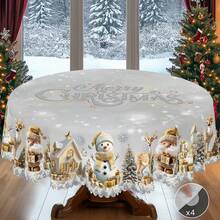 1pc Vintage Christmas Tablecloth With Santa Claus Reindeer Snowman Christmas Tree Patterns, Christmas Decor 2025, Christmas Party Decoration For Home Indoor Outdoor, Chic Silvery Round Rectangular Table Cloth, Holiday Kitchen Festive Decor, Christmas Gifts