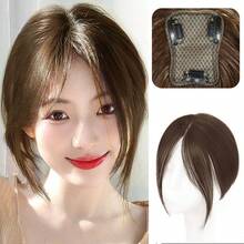10英寸合成纤维女士假发，带刘海，自然蓬松轻盈，完美遮盖白发和稀疏刘海，发饰 - 彩色 - 查看 9