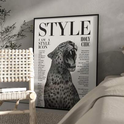 1pc Stylish Cheetah Wall Art Picture Magazine Cover Book Prints Canvas Paintings Affiche Leopard Posters Fashion Luxury Decor For Bedroom, Living Room, Or Bar Cart ,Dorm,Wall Decor Gift For Her Unframed