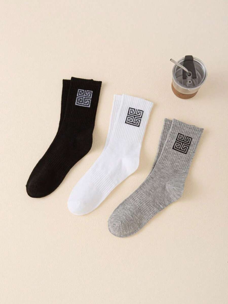 3 pares de calcetines de media caña de unicolor y estampado versátiles unisex