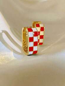 1 Pair Copper 14K Gold Plated Chessboard Hoop Earrings, Thickness 0.03μ - Nhiều màu 5 - Xem 4