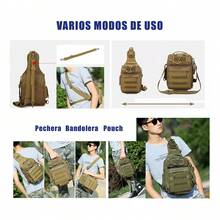 Mochila Pechera Militar Táctica Caqui Liso, Grande Impermeable con Sistema MOLLE.Bandolera Cruzada, Multibolsillos para Organizar.Ideal para Pesca, Senderismo, Camping y Comute Diario - Caqui - Ver 6