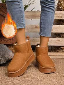 Botas de neve femininas de cano médio com aumento de 5 cm para atividades ao ar livre, botas de cano médio com forro térmico e quente, botas curtas, botas de cano médio com sola antiderrapante, botas de inverno para mulheres