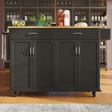 Modern Kitchen Island (106*50*90.5cm), Kitchen Cabinet, Buffet Cabinet, Dining Cart With Wood Grain, Buffet Cabinet, Multifunctional Dining Table With Storage Space, Black - Black - View 4