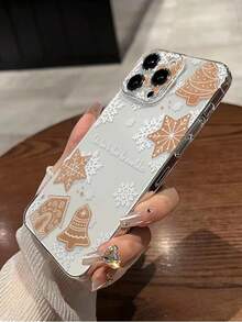 1pc Transparent Snowflake Gingerbread Man Painted Thick Shockproof Painted Phone Case Compatible With IPhone 17pro/17Air /17/17promax16/11/16pro/16plus/16promax/16e/15Promax/13/14/12/XS/XR/7G/8P, Compatible With Samsung Galaxy S25/S25PLUS/S25 Ultra/A16/A36/A26/A56/A50/A12/A32/A52