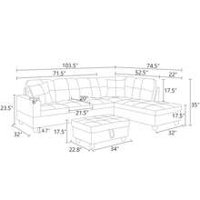 Black & White Semi-PU Leather 3-Piece Sofa Set With Storage Ottoman | [2 Options]2 Purchase Options: Complete Set With 2 Pillows Or Ottoman Only, Modern Sectional Couch With Solid Wood Frame, Easy Assembly - Black and White - View 9