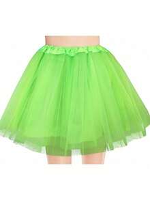 1 pièce Jupe tutu en tulle à 4 couches pour adulte, jupe bouffante de princesse pour le cosplay, l'anniversaire, le jeu de rôle, Halloween - Vert acidulé - Voir 4