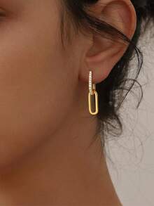 一对优雅的锆石水滴形回形针耳环，925纯银首饰，精致耳环，精美首饰礼品，适合女孩日常、约会、舞会和其他场合佩戴。 - 款式3 - 查看 4