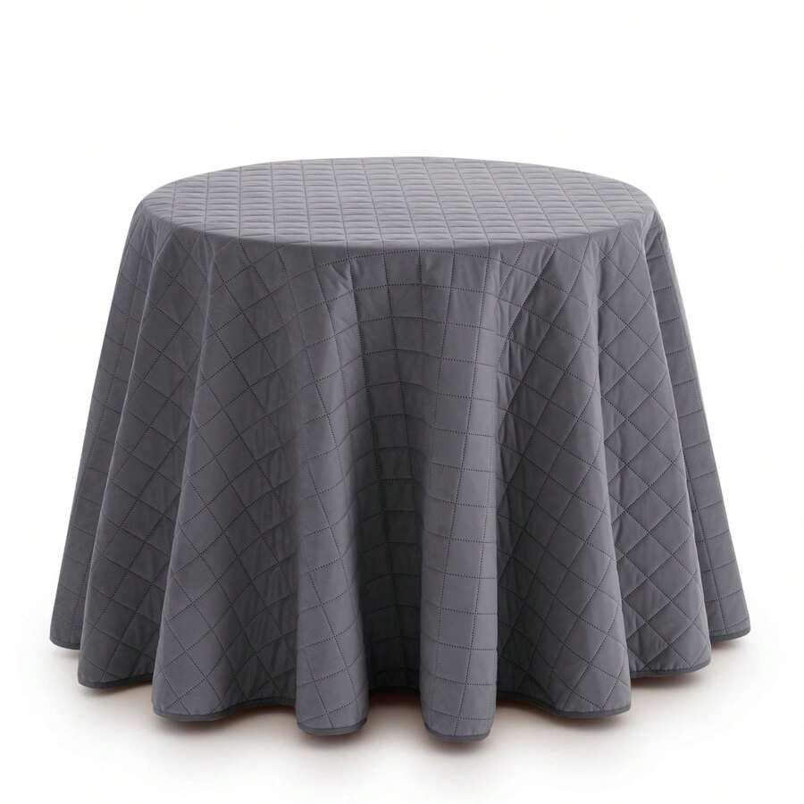 Sanelitex Round Table Skirt | Quilted | Soft Velvet Fabric | Available In 5 Different Colors And Sizes | Timeless Style For Winter | Warmth And Design For The Living And Dining Room | Made In Spain - Grey - View 1