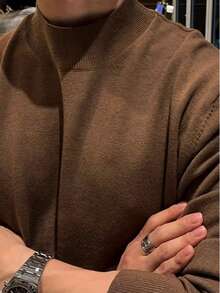 GRDR 秋冬新款高领柔软套头毛衣，休闲针织保暖上衣 - 棕色 - 查看 5
