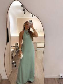 Women's Long Backless Simple Beach Dress None Fabric Backless / Backless Ruffled 019 Wedding Evening Beach Home Office Formal & Evening Travel Daily Birthday Party Summer - 薄荷綠 - 查看 1