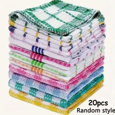 10/20pcs Of Double-Sided Dishwashing Cloths, Ideal For Kitchen Cleaning, Featuring A Non-Shedding Plaid Design, Effective As A Stain Remover Scouring Pad, Assorted Styles Available.
