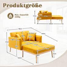 Modern Style Armchair, Recliner Chair With Adjustable Backrest, Folding Sofa Chair, Suitable For Living Room, Bedroom, Study Room (Beige) - Mustard Yellow + Velvet + Foam - View 9