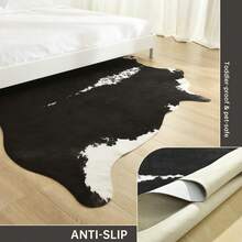 lochas Artificial Faux Cowhide Pattern Carpet, 5.2x4.6 Feet Animal Pattern Fur Carpet, Suitable For Bedroom And Living Room, Western Decoration Carpet, Suitable For Living Room, Office, Front Door, Bedroom Decoration, Gifts, Home Decoration - 黑色 - 查看 7