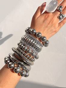 Vòng tay bản to đính hạt hình học màu bạc phong cách Punk, vòng tay thời trang đường phố Hip Hop, quà tặng trang sức cho phụ nữ. - Nhiều màu - Xem 4