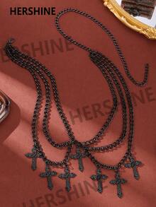 Hershine 1 szt. Y2K Boho Style Halloween Cross Decor damski pasek łańcuchowy, wielowarstwowy retro personalizowany pasek w stylu zachodnim, klasyczny dodatek do koszul, spodni i sukienek, odpowiedni na imprezy damskie, stroje na Halloween i Boże Narodzenie, idealny prezent dla rodziny i przyjaciół na Boże Narodzenie, Halloween, Święto Dziękczynienia - złoty pasek, srebrny pasek, czarny pasek, do codziennego użytku na Halloween, lato, szkołę, jesień, Halloween