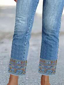 Ombre    Pocket  Zipper  Button    Women's Plus Size Jeans  Daily  School  Vacation  Office  Home  Holiday    Autumn And Winter  Solid Color Pocket With Zipper  High-Waisted Slim-Fit Washed Tapered Pants - Rửa nhẹ - Xem 4