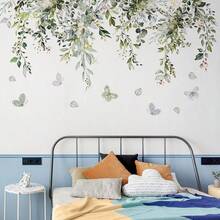 1pc Green Plant Vine Leaf Butterfly Wall Sticker, Home Decor Wall Decal For Living Room - Multicolor - View 5