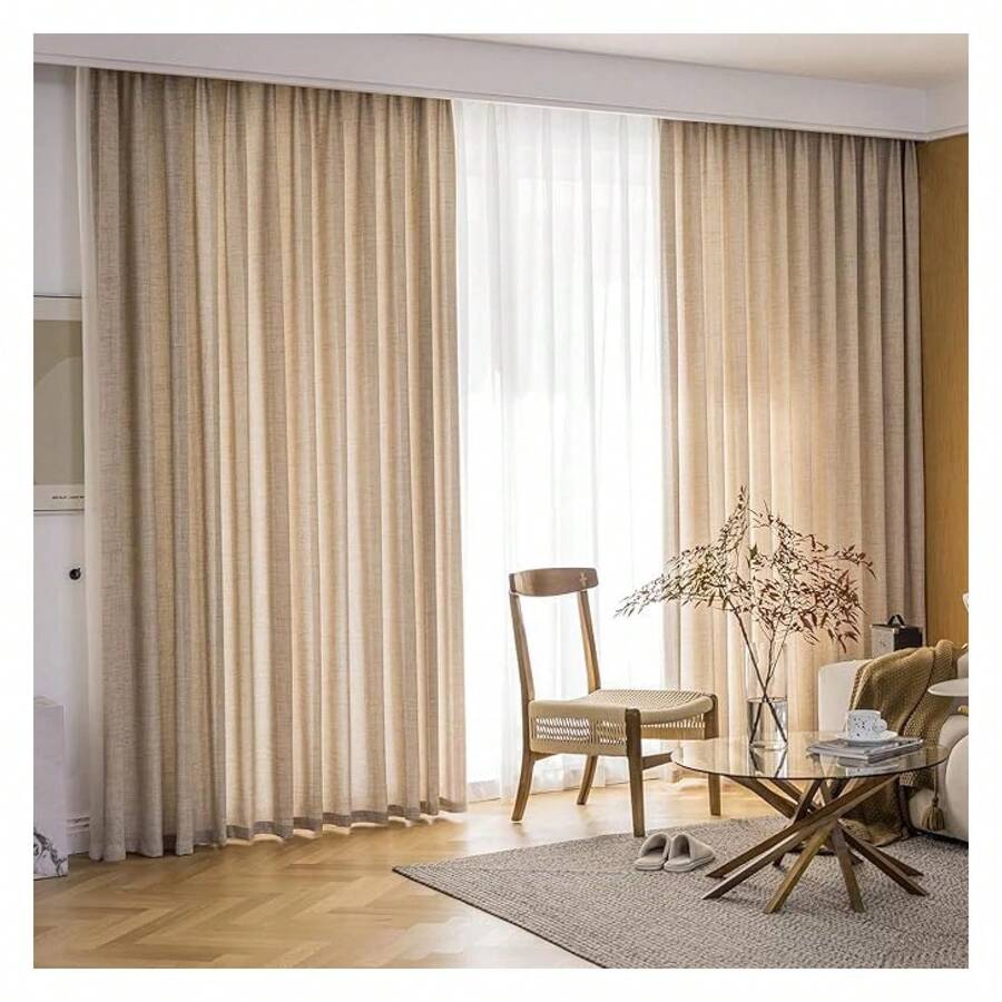 Flaxen Curtains 84 Inch Boho Linen Look Drapes - 2 Panels Semi Sheer Window Treatments For Bedroom, Living Room, Farmhouse Dcor, Rod Pocket - Multicolor 173 - View 1