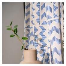 Geometric Curtains 63 Inch Boho Striped Semi Sheer 2 Panels - Blue White Window Treatments For Bedroom Living Room - 多色198 - 查看 4