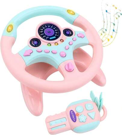 Pink Steering Wheel For Car Backseat Pretend Driving Simulated Driving Steering Wheel Toy